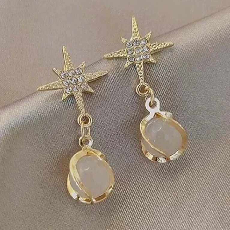 Σκουλαρίκια Ασημένια με Ζιργκόν και Πέτρα "Μάτι της Γάτας" σε Αστρικό Σχέδιο