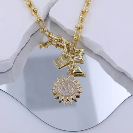 Κολιέ "ΗΛΙΟΣ" Επιχρυσωμένο με Μενταγιόν & Statement Αλυσίδα