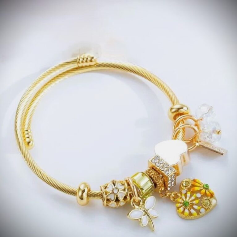 Βραχιόλι Κίτρινο με charms Χειροποίητο επιχρυσωμένο 14Κ από ανθεκτικό Ανοξείδωτο ατσάλι 304