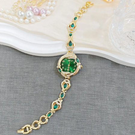 Ρολόι κόσμημα "Gold Green Glamour" μεταλλικό κράμα με χρυσαφί φινίρισμα