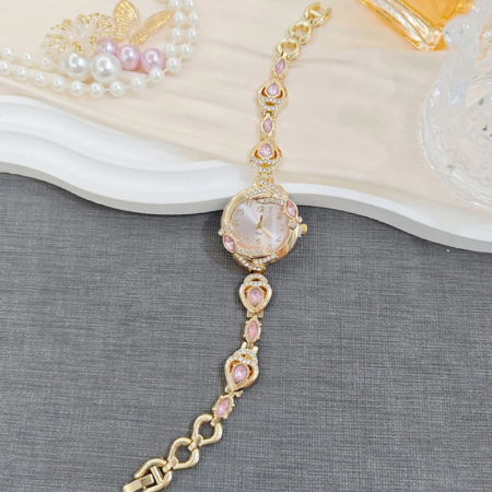 Ρολόι κόσμημα "Gold Pink Glamour" μεταλλικό κράμα με χρυσαφί φινίρισμα