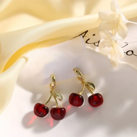 Σκουλαρίκια με κόκκινα κεράσια Κρεμαστό Κοσμήματα με φρούτα που εντυπωσιάζουν