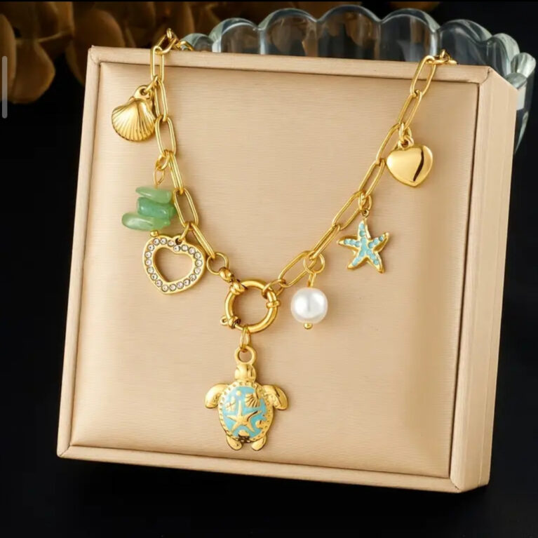 Κολιέ Boho Charm με Χελωνάκι & Αστερία  Επιχρυσωμένο KC