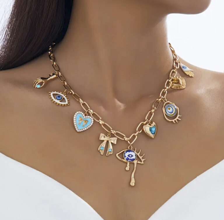 Κολιέ καρδιά με φιόγκο κ μάτι Επιχρυσωμένο KC