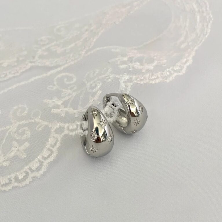 Σκουλαρίκια κρίκοι "STARLIGHT" βαρύ κόσμημα από Ανοξείδωτο Ατσάλι με επικάλυψη Ασήμι 925 και Ζιργκόν